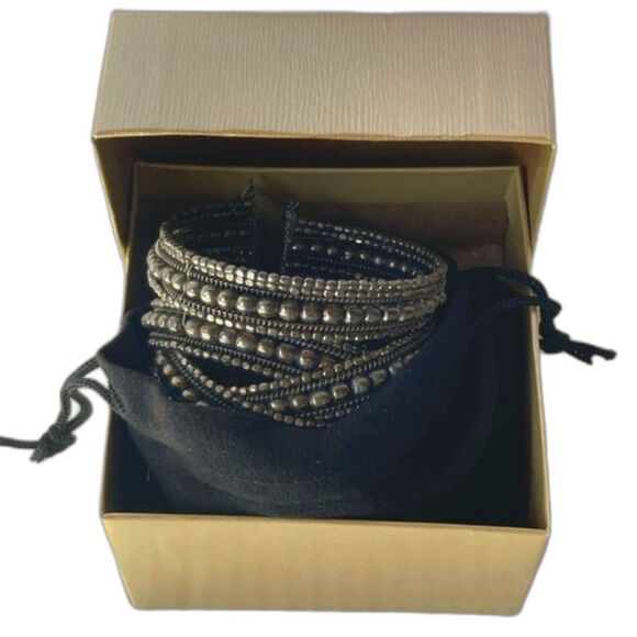 CLEOPATRA Vintage Copper Layered Beaded Braided Blingy Stretch Cuff Bracelet - Picture 3 of 12
